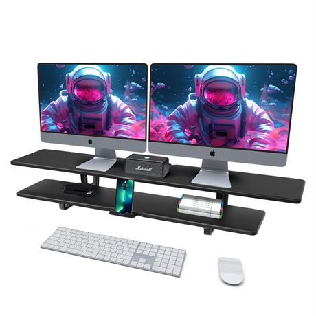 Dual Monitor Stand, Computer Monitor Riser for 2 monitors, 2 Tiers Wood Monitor