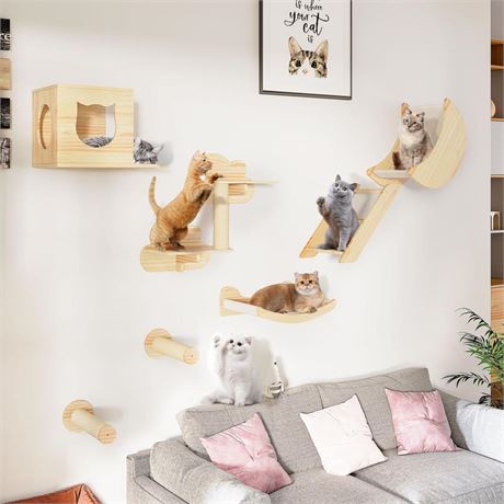 DWVO Cat Wall Shelves and Perches for Wall, Solid Wood Wall Mounted Cat