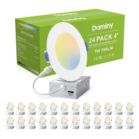 DAMINY 24 Pack 4 Inch LED Recessed Lighting with Junction Box,5CCT,Ultra-Thin