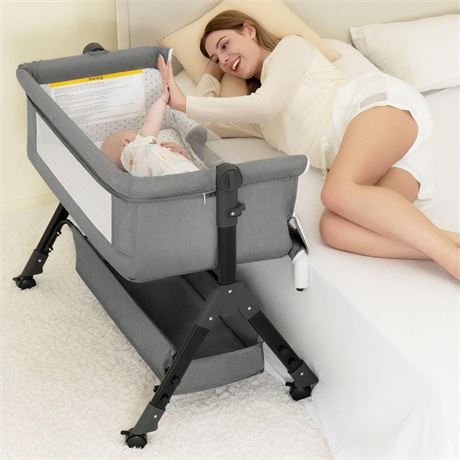 3 in 1 Baby Bassinet Bedside Sleeper, Bedside Crib for Baby, Adjustable Baby