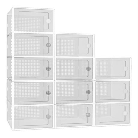Hourleey 12 Pack Large Shoe Organizer Storage Box, Clear Plastic Stackable Shoe