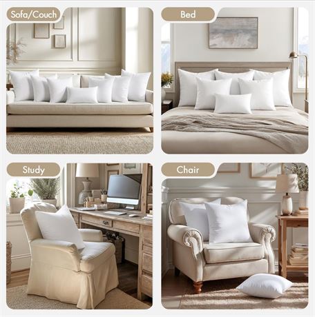 MIULEE Pillows Inserts, Pack of 8, 12x12 Inch 100% Virgin Microfiber Filling