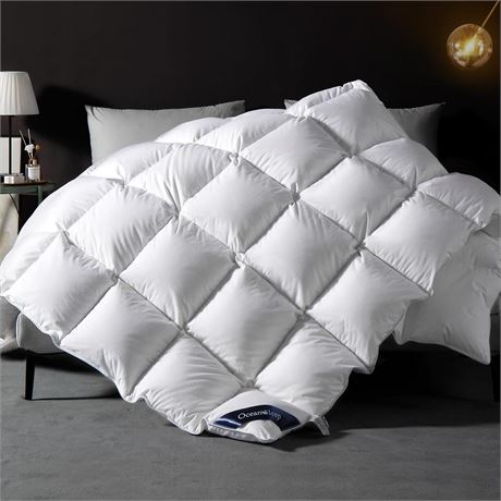 Goose Down Comforter Queen Size - All Season White Fluffy Feather Duvet Insert