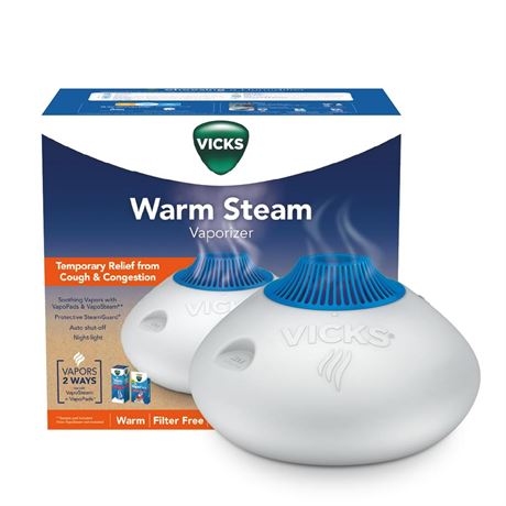 Vicks Warm Steam Vaporizer Humidifier, 600 sq ft, White, V150RYUPC