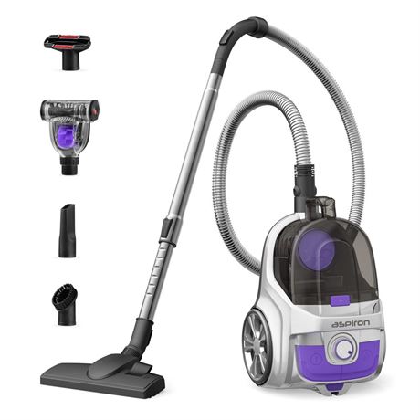 Aspiron Upgraded Canister Vacuum Cleaner, 1200W Bagless Vacuum Cleaner, 3.7Qt