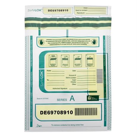 ControlTek SafeLok 9" x 12", Clear, 100 Bags, Tamper-Evident Deposit Bags for