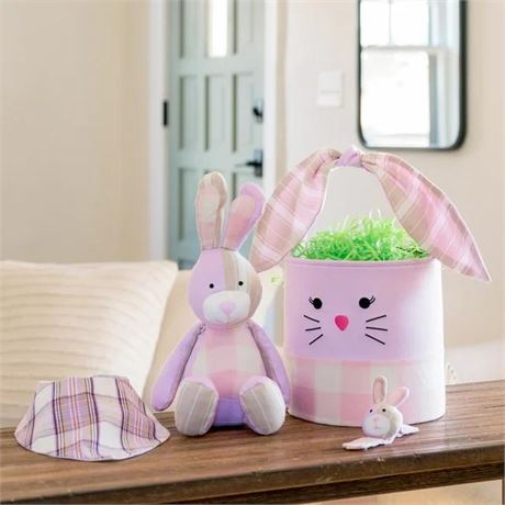 Pink Bunny Plush Easter Basket, 8 inch, Kipekee, Upcycled Plush Basket