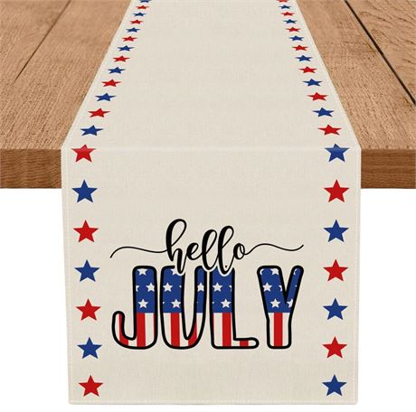 GPGHE 4th of July Table Runner Hello July Stars Memorial Day Independence Day