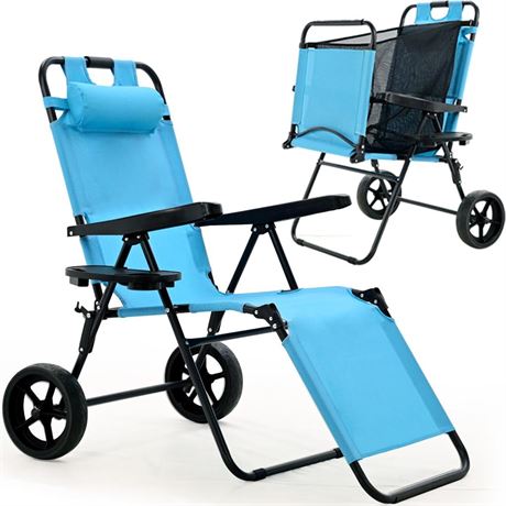 Beach Chair Cart, 2 in 1 Beach Chair Lounger with Wheels, Cargo Cart