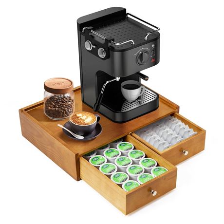 15.8"L X 11.8"W X 4"H Wooden K cup Storage, Keurig Stand With Storage, Coffee