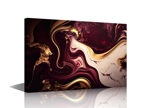 Canvas Wall Art Prints Burgundy and Gold Marble Texture Painting Artwork for