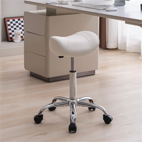 Saddle Stool, Swivel Saddle Stool with Wheels, Adjustable Rolling Stool