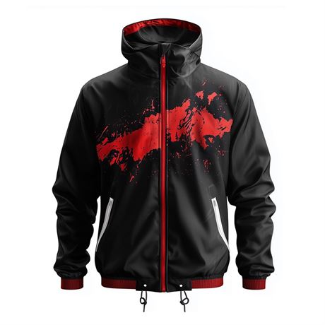Mens Windbreaker Black Red Lightweight Classic Outdoor Casual Rain Protection