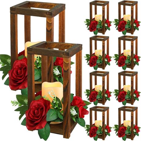 Hushee 30 Pcs Integrated Wedding Lantern Centerpiece Rustic Wooden Candle