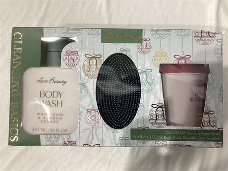 Love Beauty Trio Foaming Sugar Scrub, Body Wash, Duo-sided Body Scrubber