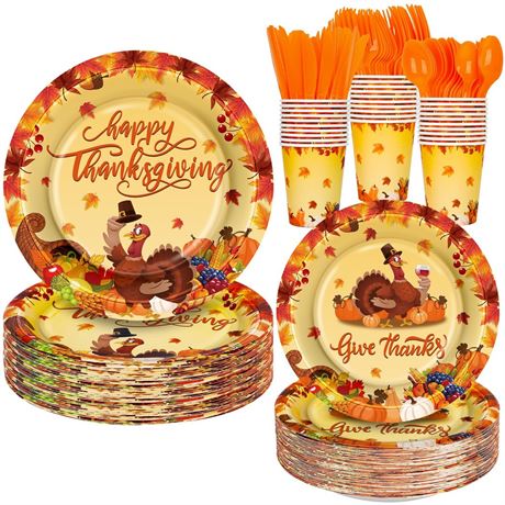 180 PCS Thanksgiving Dinnerware Set, Serve 30 Guests 9″ 7″ Fall Paper Plates,