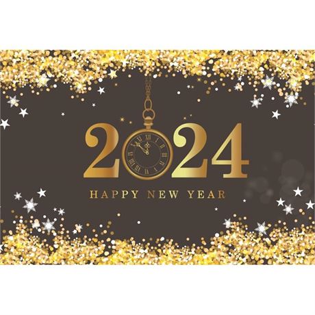 Laeacco Happy New Year 2024 Backdrop 5x3ft Golden Glitter Sequins Stars Edge