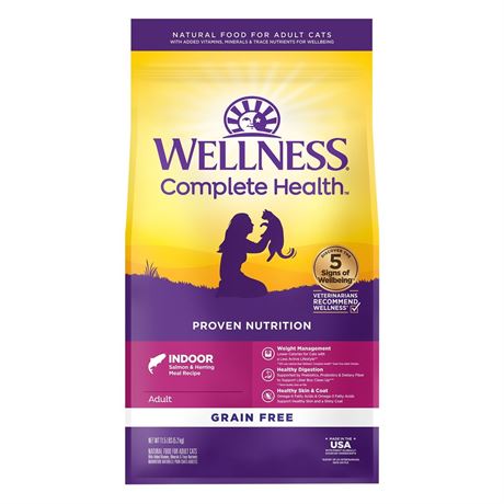 Wellness Complete Health Adult Dry Cat Food for Indoor Cats, Natural, Grain