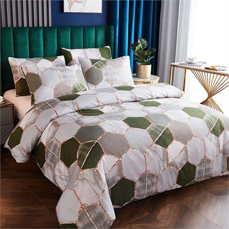 Honeycomb Duvet Cover Set, Modern Geometry Comforter Cover Queen Size,