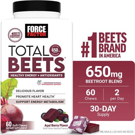 Force Factor Total Beets, Beet Root Supplement with Beetroot Powder for Heart