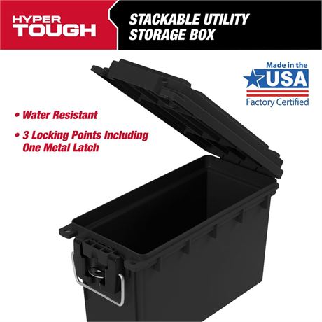 Hyper Tough Locking and Stacking Utility and Tool Box, Black Organization Box