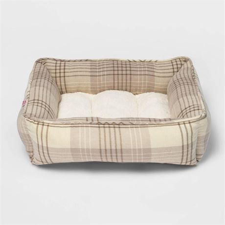 Orthopedic Plaid Flannel Cuddler Dog Bed - S - Cream/Brown - Boots & Barkley™