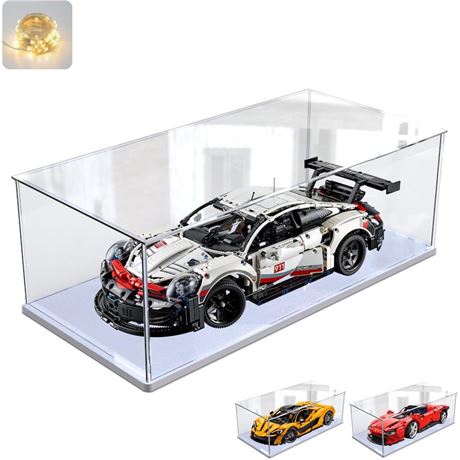 Thickened Clear Acrylic Display Case with Wood-Plastic Base for Lego 42096