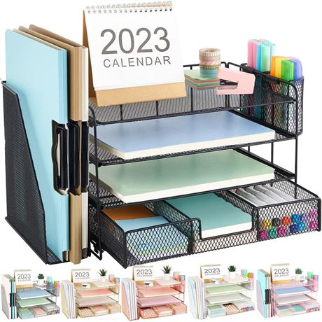 gianotter 4-Tier Desk Organizer with Drawers, File Holders, Letter Trays, and