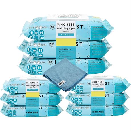 9 Honest' Bulk Pack-Wipes Made With Aloe | Unscented, 450 Count (9 Packs of 50)