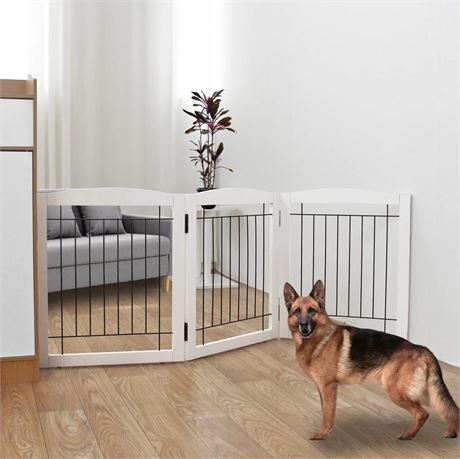 Freestanding Foldable Dog Gate for House Extra Wide Wooden White indoor Puppy