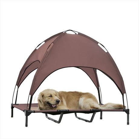 Large Elevated Dog Bed with Canopy - Upgraded 48IN Outdoor Raised Dog Cot Bed