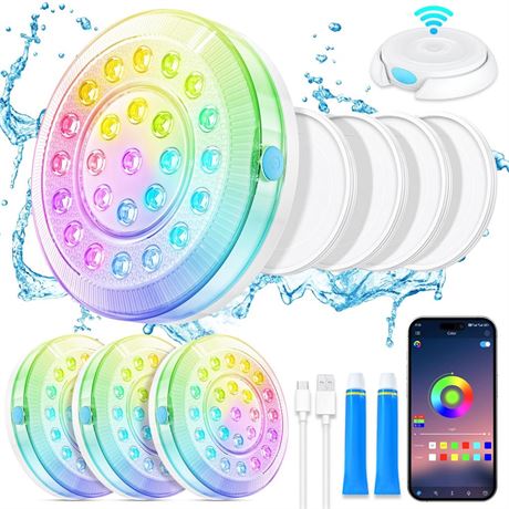 Homly Rechargeable Submersible Pool Lights with Wireless APP Control,