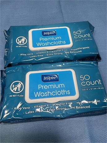 Inspire Adult Wipes, Extra Large Wash Cloths for Incontinence & Cleansing, 8" x