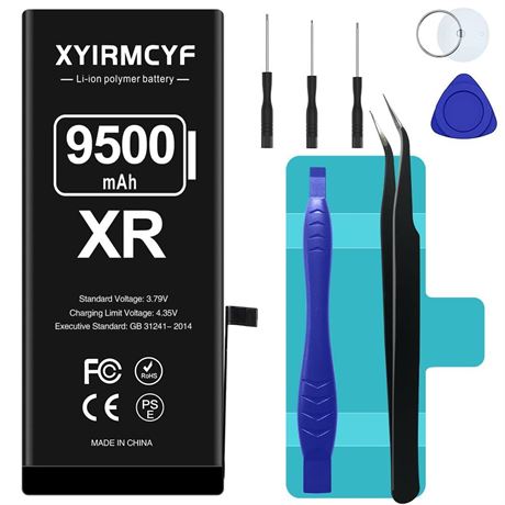 9500mAh Super Capacity Battery Compatible with iPhone XR, 0 Cycle Li-Polymer