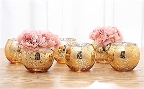 Set of 6 Bling Vases - Round Golden, Silver & Rose Gold Table Vases for Party,