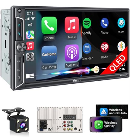 PLZ 7" Wireless Double Din Car Stereo Apple Car Play Radio Carplay Android Auto