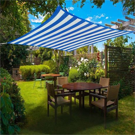 Rectangle Sand Sun Patio Shade Sail Canopy Use,Blue and white stripes Sunny