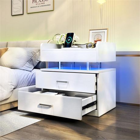 TC-HOMENY LED Nightstand with Voice-Activated Mode, Acrylic Float Nightstand
