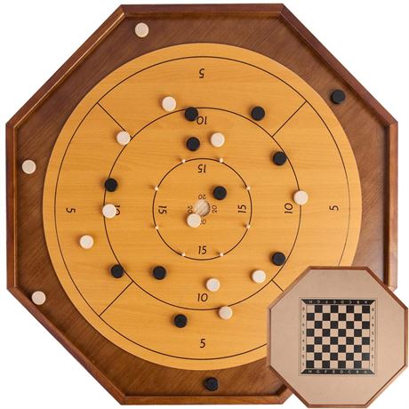 Crokinole and Checkers, 27-Inch Classic Crokinole Board Game with 22" Playing