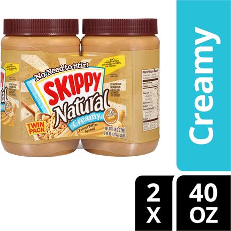 SKIPPY Natural Creamy Peanut Butter Spread, 7 g Protein Per Serving,