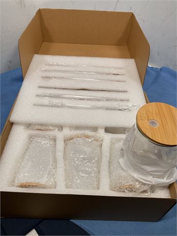 6 Pack Sublimation Glass Cups Blanks with Bamboo Lid and Straw Iridescent
