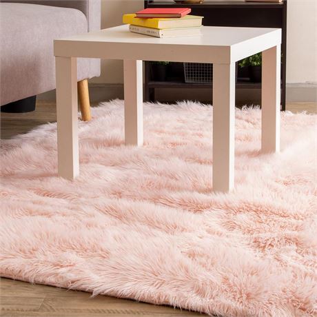 Super Area Rugs Ultra Soft & Fluffy Faux Sheepskin Rug, Light Pink 8 x 10 Feet