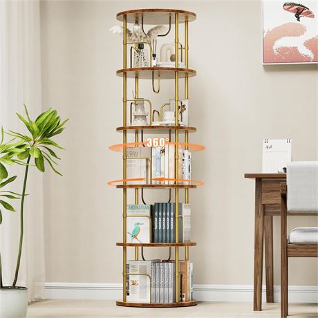 5 Tier Rotating Bookshelf, 360 ° Display Stackable Spinning Bookshelf Tower,