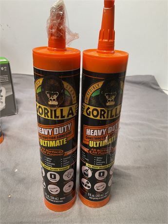 Gorilla Ultimate Construction Adhesive, 9 oz Cartridge. Model is 8008002.