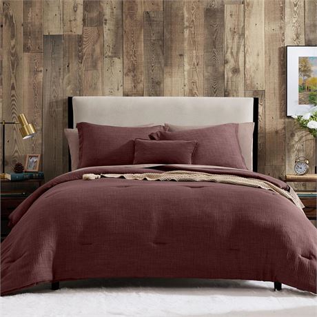 Geniospin King Size Comforter Set 7 PCS (Burgundy, 102 X 90 Inches) Burgundy