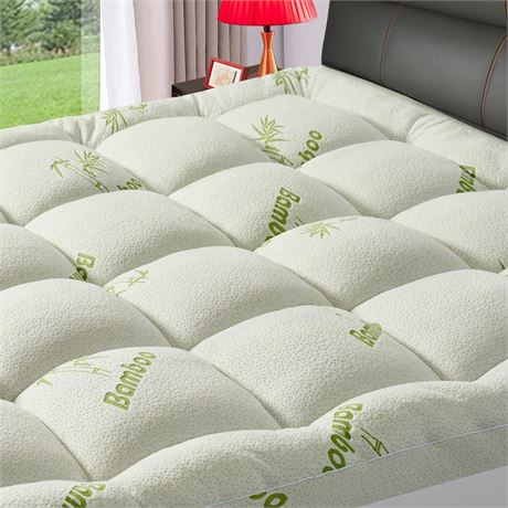 Extra Thick Queen Mattress Topper for Back Pain,1200 GSM Quilted Fitted Viscose