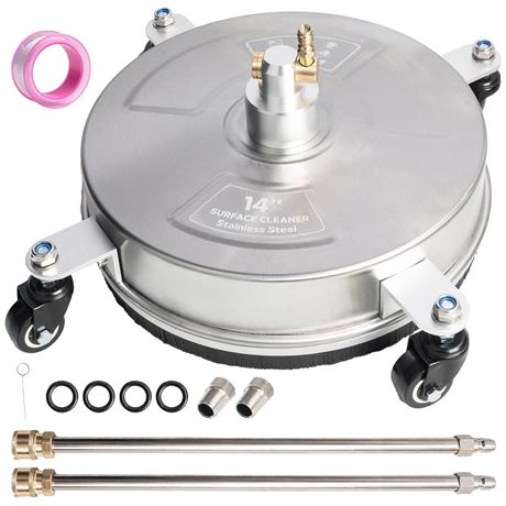 Hourleey 14" Pressure Washer Surface Cleaner, Stainless Steel Surface Cleaner