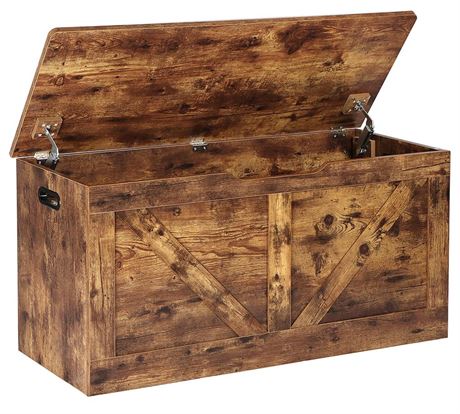 39.4" Storage Chest, Wooden Storage Bench, Large Storage Trunk with 2 Safety