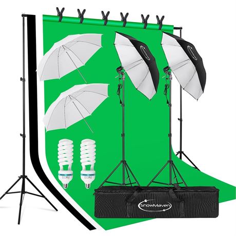 Photography Lighting, 6.5ft x 10ft Backdrop Stand and Umbrellas Continuous