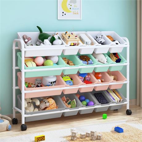 Kids Toy Storage Organizer with 20 Plastic Bins, 4-Tier Metal Toy Storage Rack,